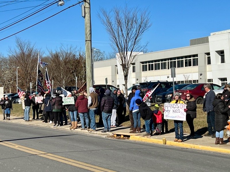 Mask mandate protest held Thursday in front of Riverhead High School