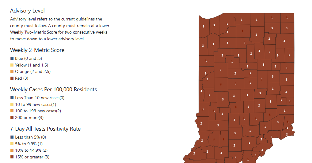 All 92 Indiana counties at highest-possible 'red' designation for COVID-19 spread | Health Care